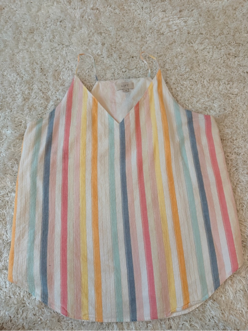 LOFT Pastel Multicolor Vertical Stripe V-Neck Tank